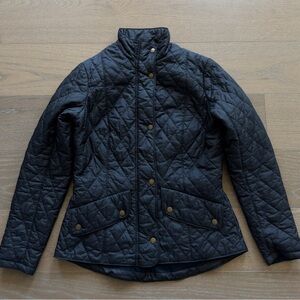 Barbour Women’s Cavalry Quilted Jacket Zip Up Snap on Pocket Black Size 8